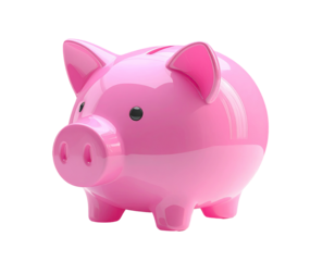 Pink piggy bank, glossy, cartoonish, simple design