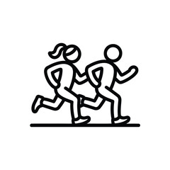 Black Silhouette Icon of Two People Running Side by Side fitness sport