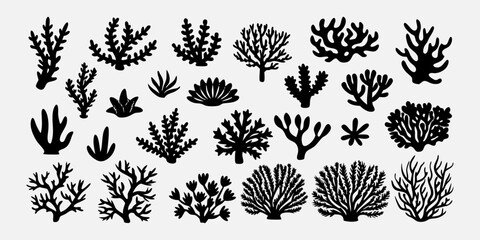 You've uploaded an image that appears to be a collection of coral silhouette illustrations. These silhouettes showcase a wide variety of coral shapes and structures, including branching corals, fan co