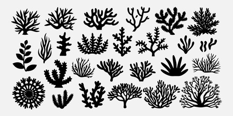 You've uploaded an image that appears to be a collection of coral silhouette illustrations. These silhouettes showcase a wide variety of coral shapes and structures, including branching corals, fan co