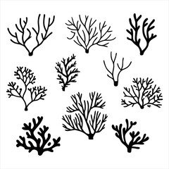 You've uploaded an image that appears to be a collection of coral silhouette illustrations. These silhouettes showcase a wide variety of coral shapes and structures, including branching corals, fan co