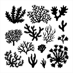 You've uploaded an image that appears to be a collection of coral silhouette illustrations. These silhouettes showcase a wide variety of coral shapes and structures, including branching corals, fan co