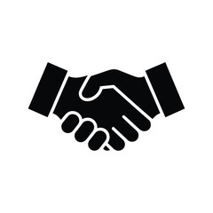 Black silhouette of two hands shaking with white outlines on white background handshake