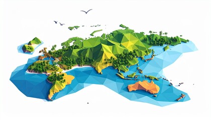 Stylized Low-Poly World Map with Terrain