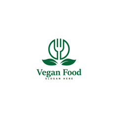 Illustration of a leaf fork logo design for a vegetarian diet, eco-friendly food. A healthy vegan drink spoon and fork icon, a restaurant cafe menu symbol, and a herbal dish recipe.
