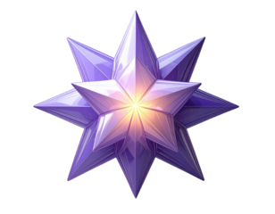 A stylized, 8-pointed star,  purple, glossy, with a glowing center