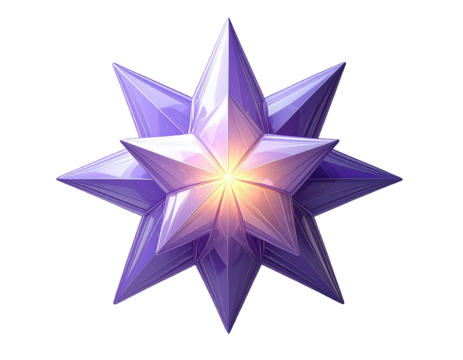 A stylized, 8-pointed star,  purple, glossy, with a glowing center