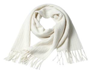 Off-white ribbed knit scarf with fringed ends