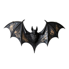 Fototapeta premium A detailed sculpture of a black bat with textured wings, set against a transparent background. Suitable for spooky Halloween themes and holiday crafts.