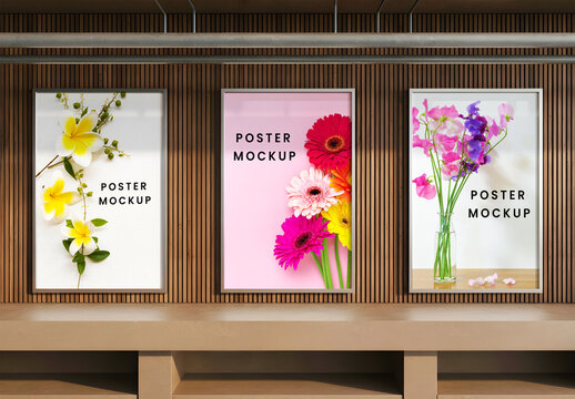 Three Vertical Poster Mockups with Floral Designs