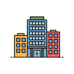 Colorful flat design icon of three modern office buildings architecture city