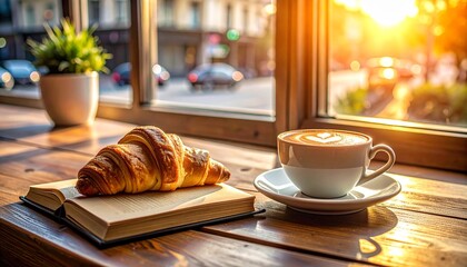 coffee and croissant and book