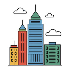 Obraz premium Flat design illustration of city skyscrapers with clouds in the sky building urban