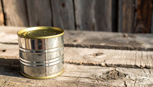 Metal can on wooden planks