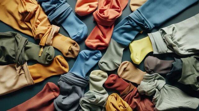 A collection of colorful socks stacked on top of each other