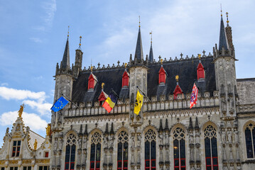 Obraz premium Historic Bruges City Hall building on Burg Square in Bruges, West Flanders, Belgium