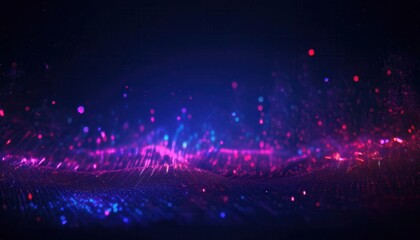 glowing neon particle wave with vibrant pink and blue light trails on dark futuristic background for wallpaper or banner design