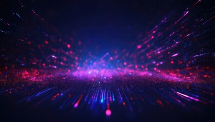 glowing neon particle wave with vibrant pink and blue light trails on dark futuristic background for wallpaper or banner design