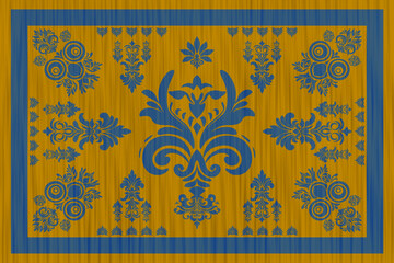 Vintage floral damask ornament seamless vector pattern, decorative baroque style wallpaper textile background, luxury blue and gold elegant design, retro traditional decoration, abstract ornamental ar