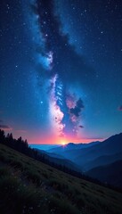 Spectacular view of a meteor shower streaking across the night sky, illuminating the dark landscape with vibrant trails of light Perfect for astronomy, space, and nature themes , landscape, science