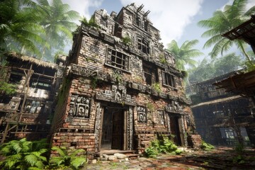 Ruined stone building in overgrown jungle