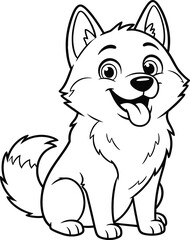 Cartoon dog illustration, black and white, cute puppy drawing, happy pet character, children’s coloring page, playful animal sketch, vector art