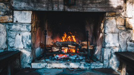 fire in fireplace