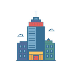 Obraz premium Modern Skyscraper Building with Blue and Green Facades and Clouds architecture city