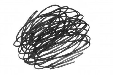 Chaotic scribble sphere forming abstract pattern, representing mental turmoil against transparent backdrop