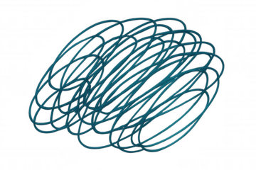 Turquoise scribble forming a circular pattern, isolated on a transparent background, ideal for creative projects