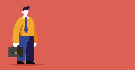 Professional businessman in flat vector style holding a briefcase, ready for work. Ideal for corporate, career, and job-related concepts with ample copy space.