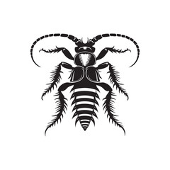 Black Color Earwig Silhouette Vector Illustration, Solid White Background.