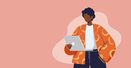 Stylish person focused on their laptop, embodying digital connectivity, remote work, and a modern, productive lifestyle. Ideal for business, tech, and creative themes.