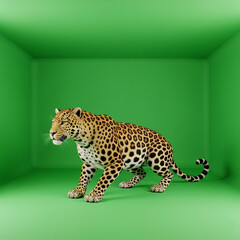 Fototapeta premium Leopard Standing on Green Background