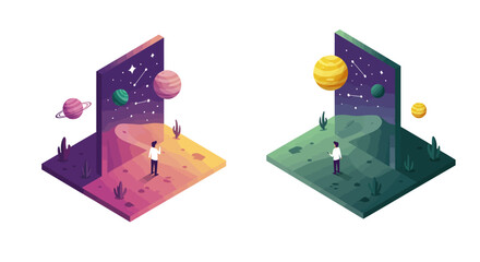 Exploring dual worlds in isometric portal - a journey into space and nature