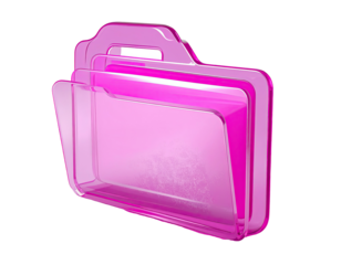 A vibrant, translucent, magenta folder icon, seemingly made of plastic or glass, with a handle