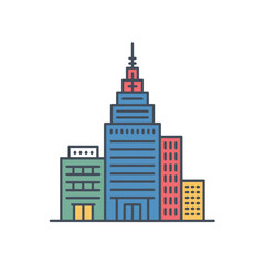 Fototapeta premium Stylized Cityscape With Tall Buildings And A Central Skyscraper architecture