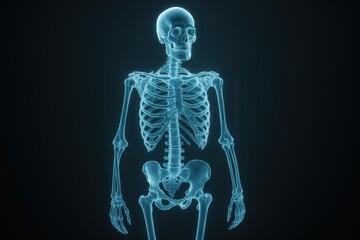 Full Human Skeleton X-ray Scan on Dark Background.