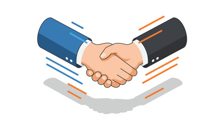 Isometric handshake symbolizing business agreement and partnership with shadow effect