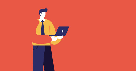 Professional man in business attire using a laptop. Ideal for concepts of work, technology, online business, and digital communication.