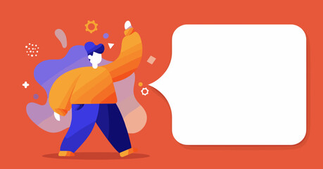 Modern vector illustration of a person giving a thumbs-up next to an empty speech bubble, symbolizing communication, feedback, and positive interaction. Ideal for business, marketing.