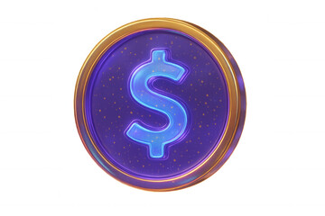 Vibrant blue dollar sign coin with golden rim for financial success and money market growth concepts
