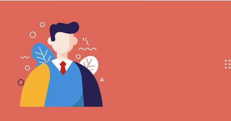 Modern illustration of a professional person in a tie and colorful attire, ideal for corporate, financial, or educational concepts. Represents growth and contemporary business.