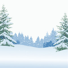 Snowy forest with snowdrifts and snow-covered spruce branches