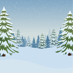 Obraz premium Snowy forest with snowdrifts and snow-covered spruce branches
