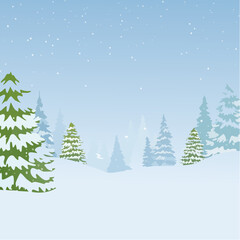 Obraz premium Snowy forest with snowdrifts and snow-covered spruce branches