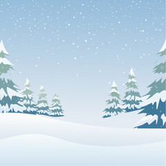 Snowy forest with snowdrifts and snow-covered spruce branches