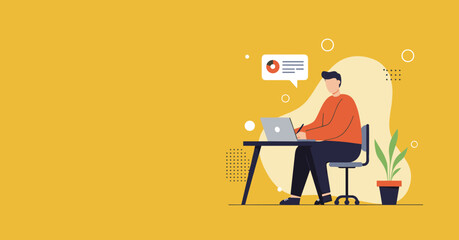 Professional man working on a laptop, reviewing data and taking notes at a modern desk. Ideal for business, remote work, online learning, and productivity concepts.