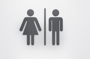 simple 3D render of restroom or public toilet black and white color sign any use.