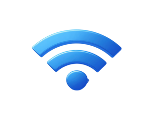 Blue wifi symbol with three curved lines